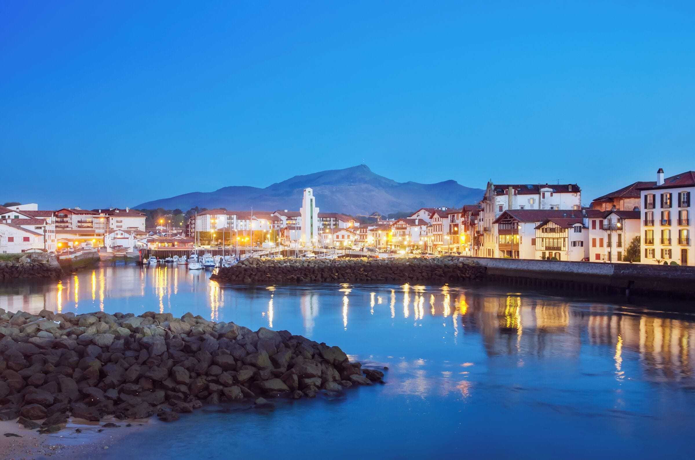 500px Photo ID: 92513157 - Night lights at dusk of Saint Jean de Luz in the French Basque country (France)