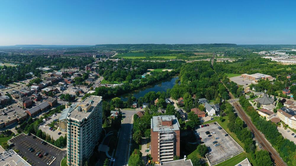 Aerial panorama view of Milton, Ontario, Canada