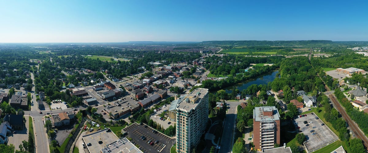 Aerial panorama view of Milton, Ontario, Canada