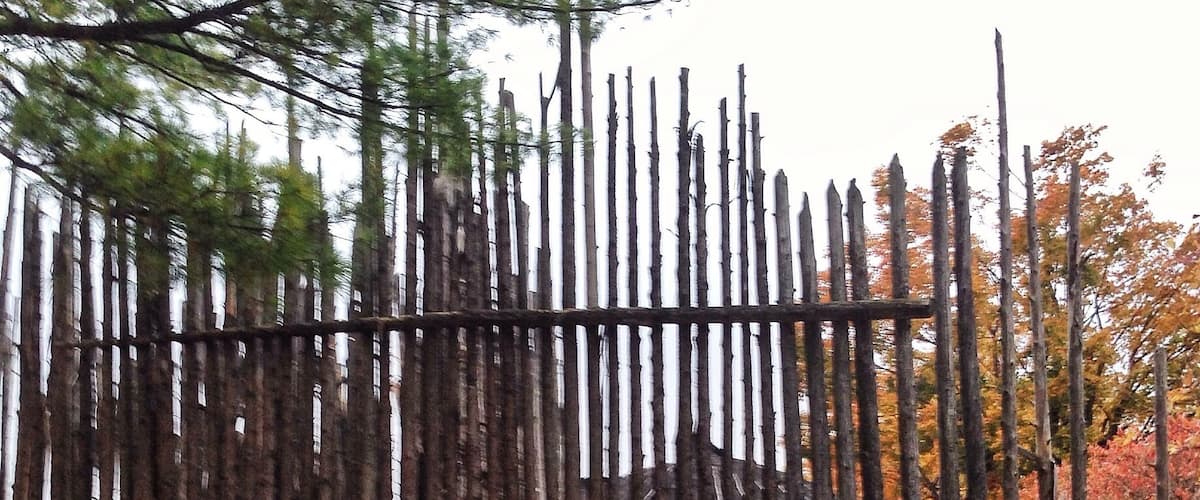 Entrance to the village.
Unfortunately no one was around to explain what we were looking at so my knowledge of this is limited to what the signs said.
They believe this area was inhabited by ancestors of the Wendat (Huron) or Attawandaron (Neutral) confederacies.