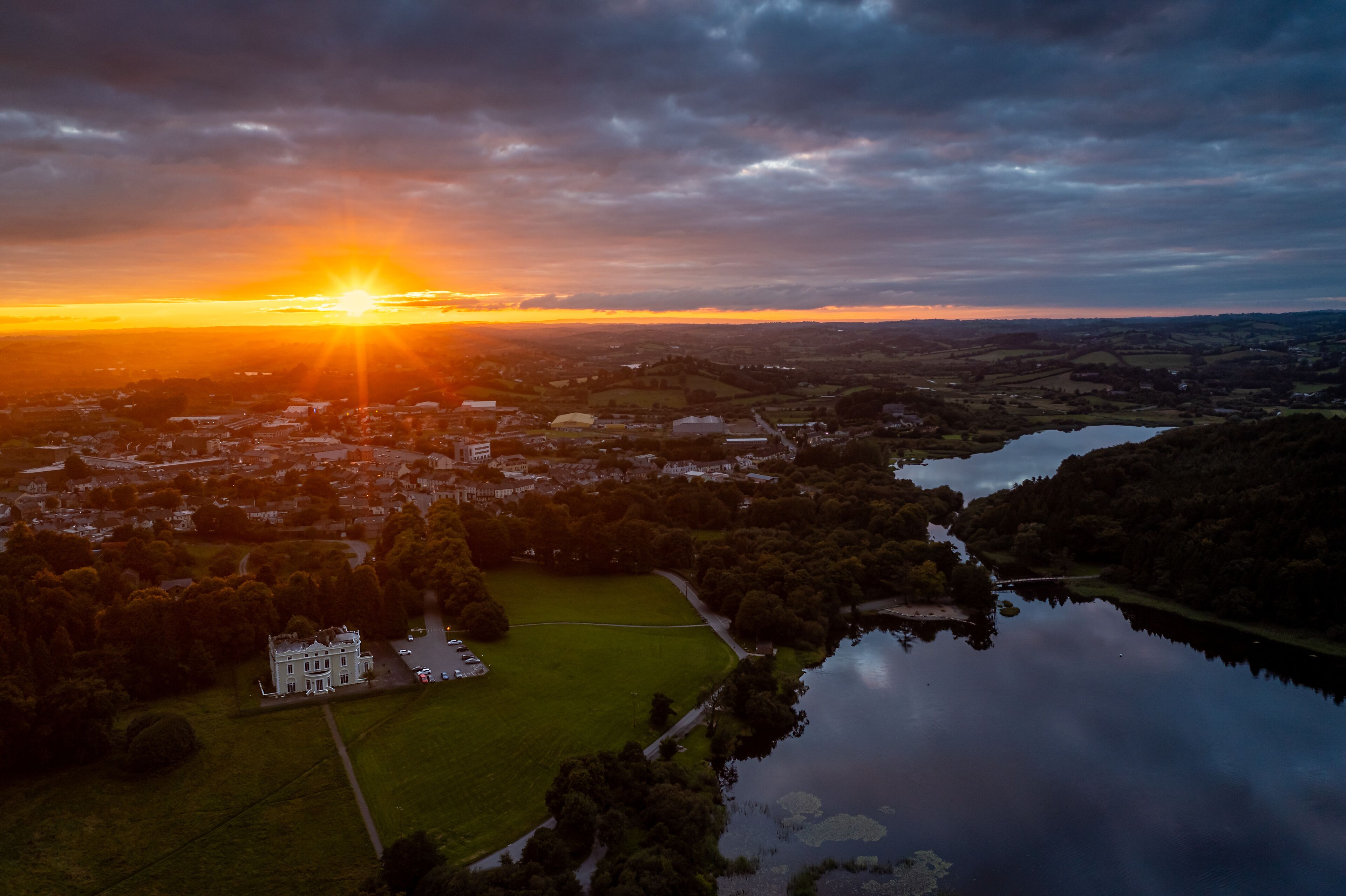 Beautiful sunset over Castleblayney, County Monaghan, Ireland 