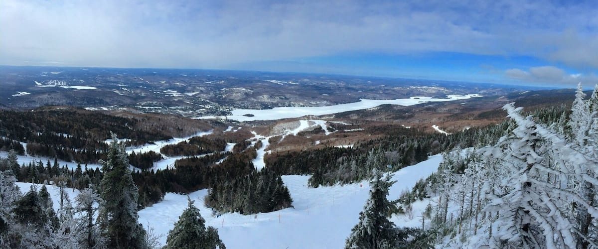 Spring skiing at Mt. Tremblant
Mont-Tremblant is a city in the Laurentian mountains of Quebec, Canada, approximately 130 kilometres (81 mi) north-west of Montreal and 140 kilometres (87 mi) north-east of Ottawa. The current municipality with city status was formed in 2000. Mont-Tremblant is most famous for its ski resort, the Mont-Tremblant Ski Resort, which is 5 kilometres from the village proper, at the foot of a mountain called Mont Tremblant (derived from local Algonquins who referred to it as the "trembling mountain"