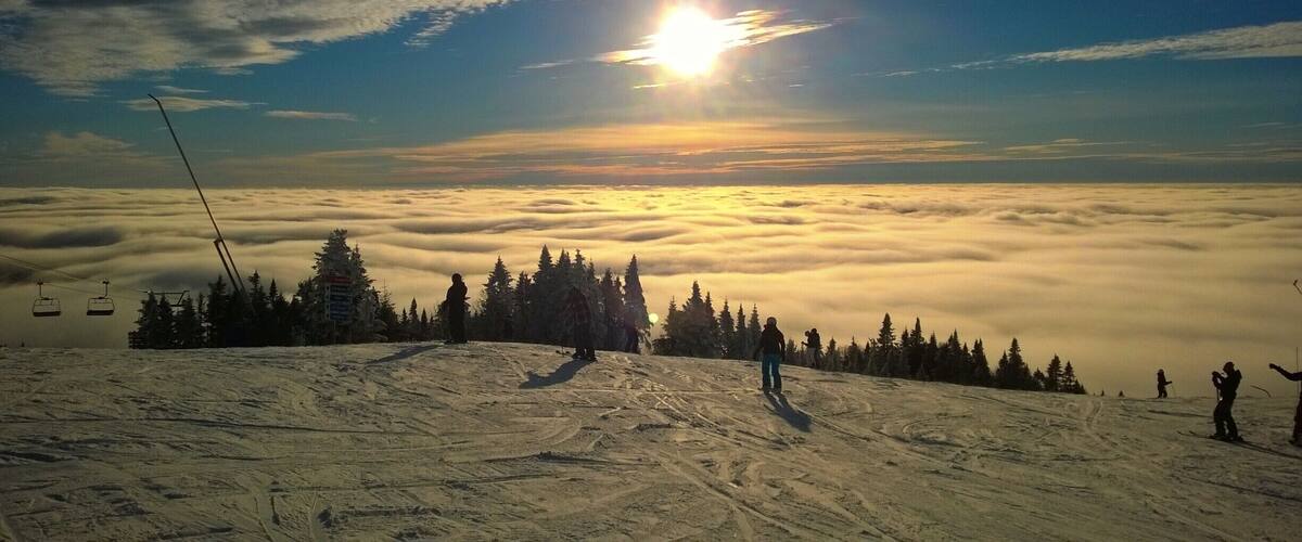 Snowboarding above the clouds. Beautiful ending to a great day of riding at Tremblant! #snow