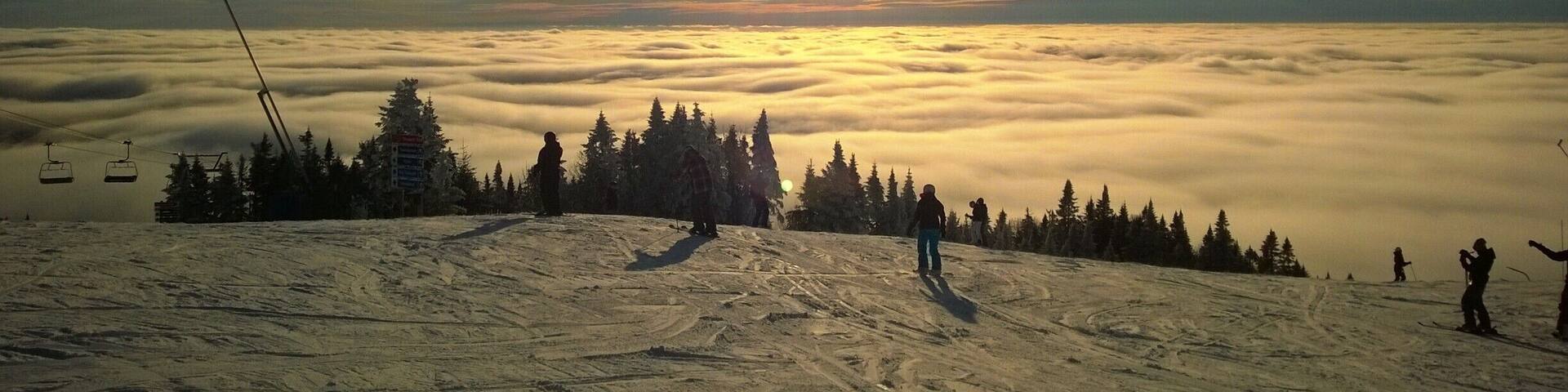 Snowboarding above the clouds. Beautiful ending to a great day of riding at Tremblant! #snow