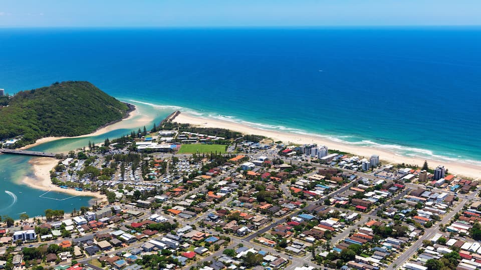 Sunny view of Palm Beach and Tallebudgera Creek on the Gold Coast