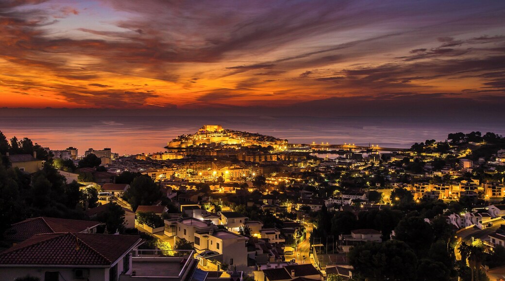 Looking down at the town of Peniscola on the main land of Spain.