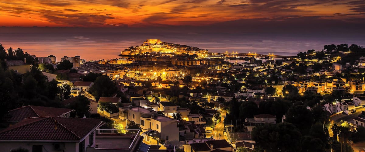 Looking down at the town of Peniscola on the main land of Spain.