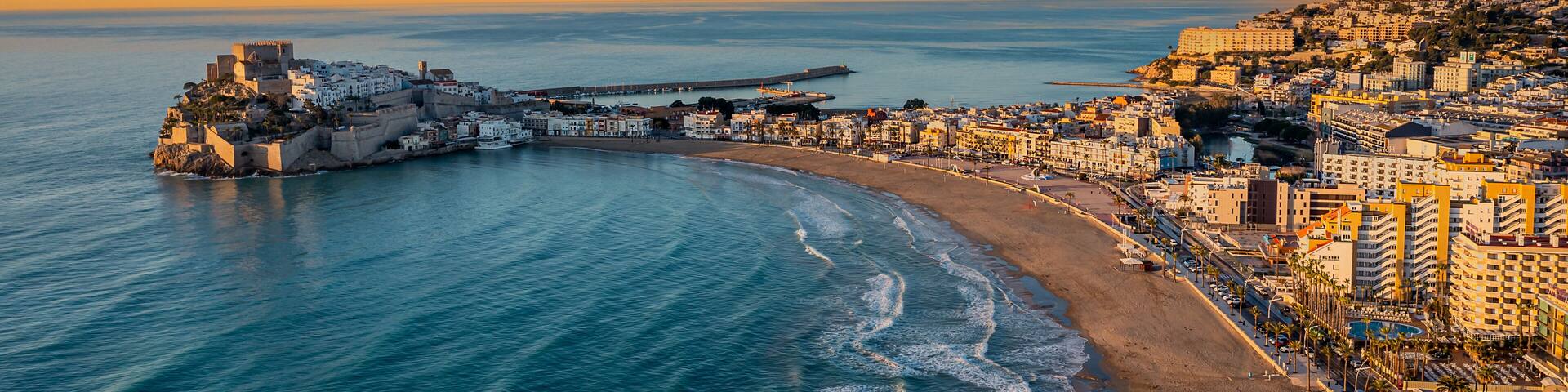 Aerial View of Coastal Town Peñiscola and Beach, Castellón, Spain