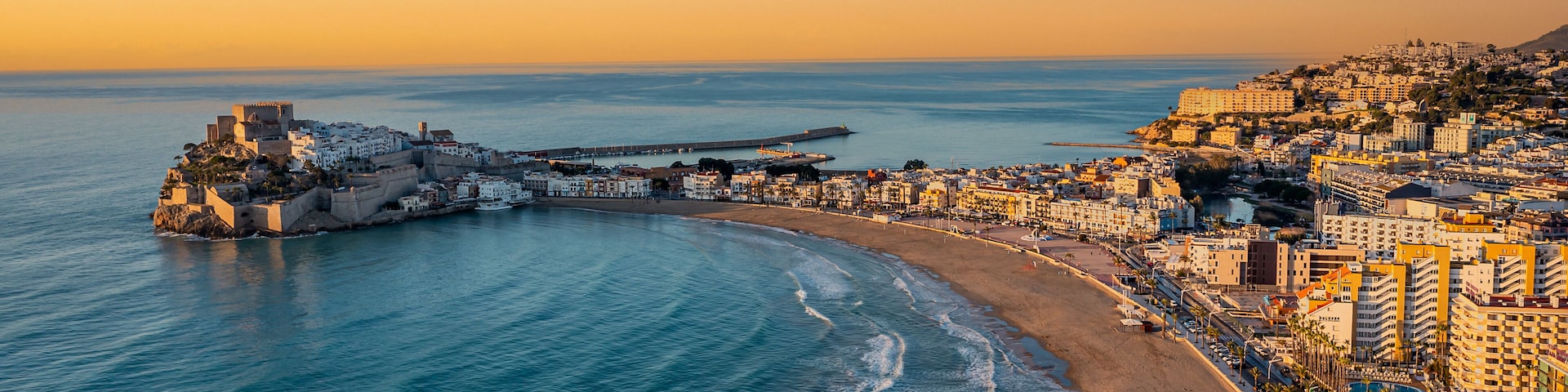 Aerial View of Coastal Town Peñiscola and Beach, Castellón, Spain