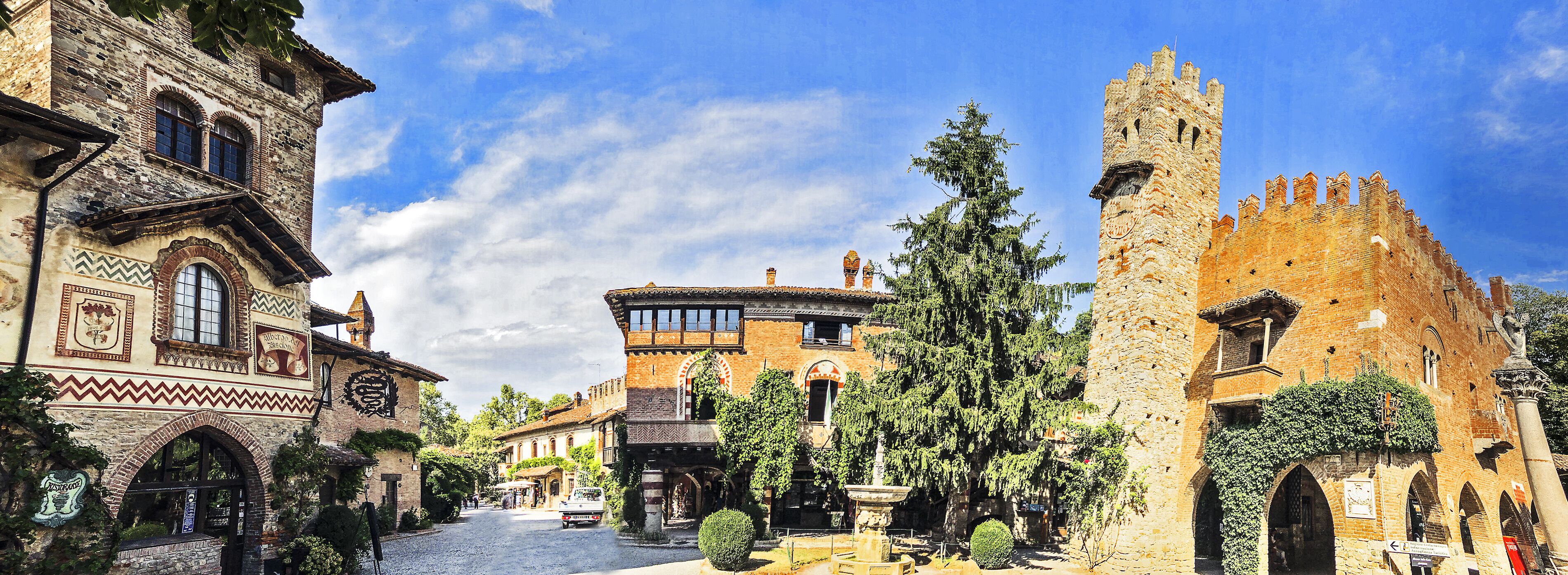 Grazzano Visconti borgo village panoramic view, Emilia Romagna, Italy