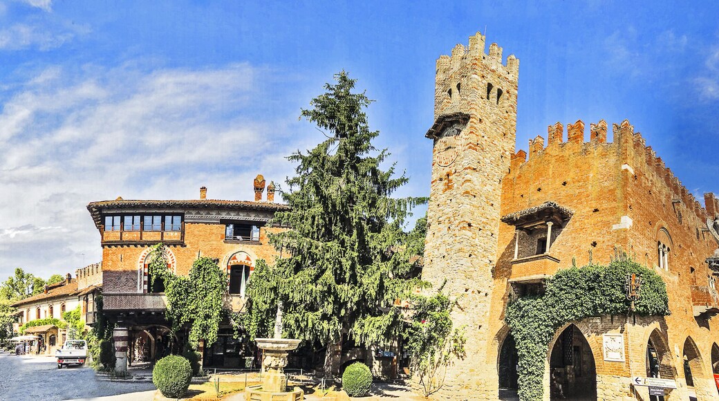 Grazzano Visconti borgo village panoramic view, Emilia Romagna, Italy