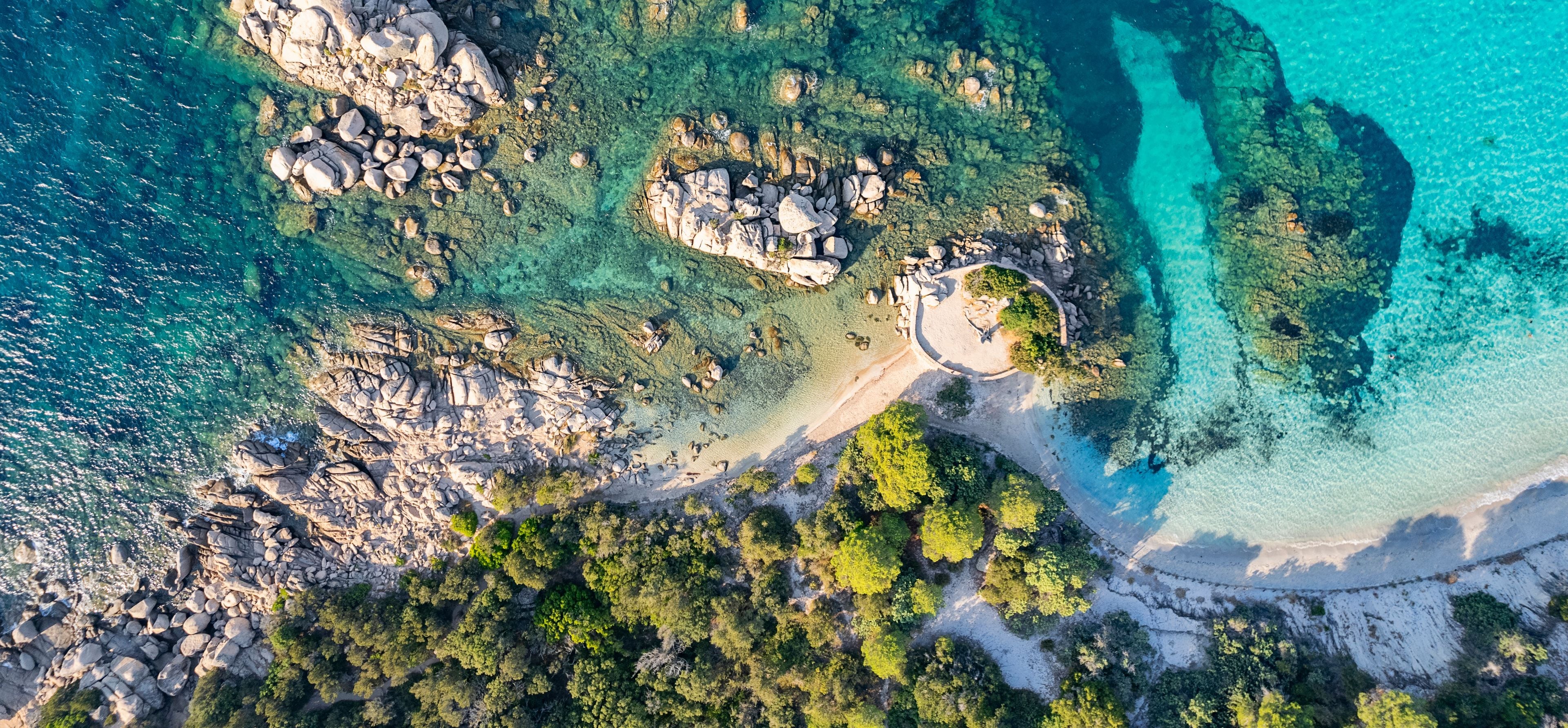 Aerial view of rocks at Palombaggia beach