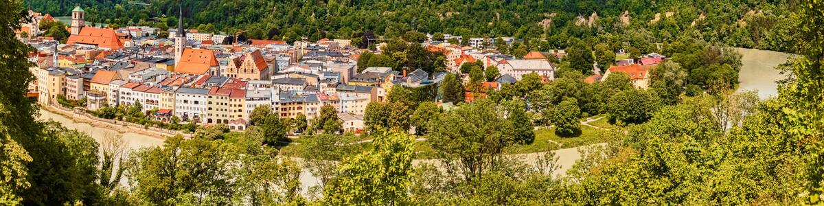 High resolution stitched summer panorama near Wasserburg am Inn, Rosenheim, Bavaria, Germany