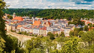 High resolution stitched summer panorama near Wasserburg am Inn, Rosenheim, Bavaria, Germany
