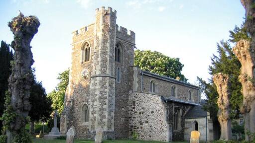 St Peter's church, Wrestlingworth, Beds. a building of stone and cobbles, in the Early English style, consisting of chancel and nave, aisles and an embattled western tower containing a clock and 1 bell; restored in 1847.