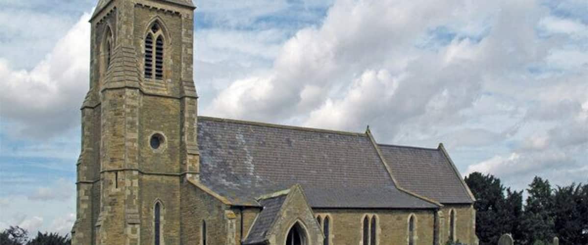 Church of St. Oswald, Luddington Pevsner says "1854-5 by G.T.Andrews of York,replacing the medieval church on the same site. Entirely on its own, 1/2 m. N of the village..".