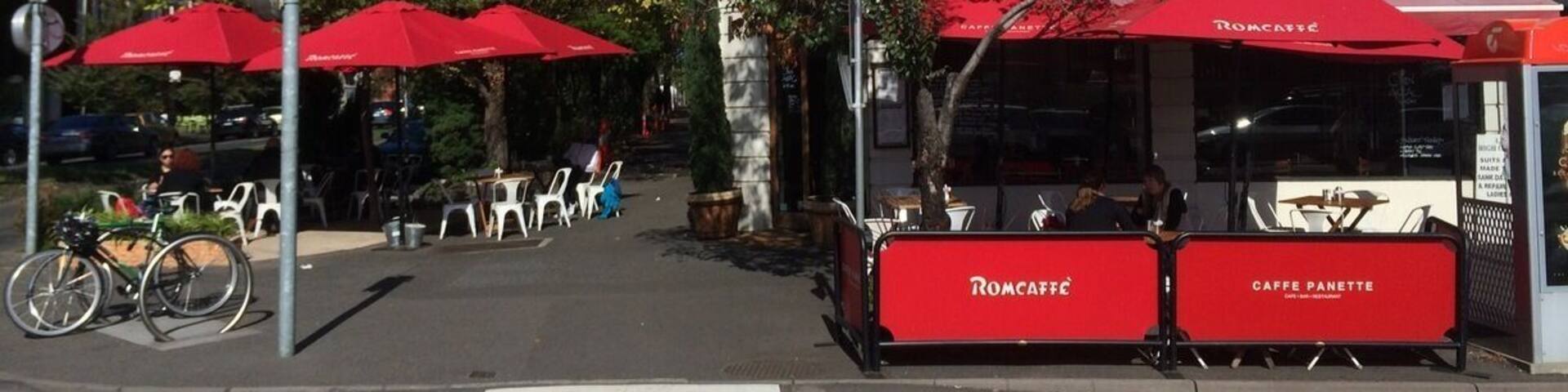 Cute cafés line outside South Melbourne markets