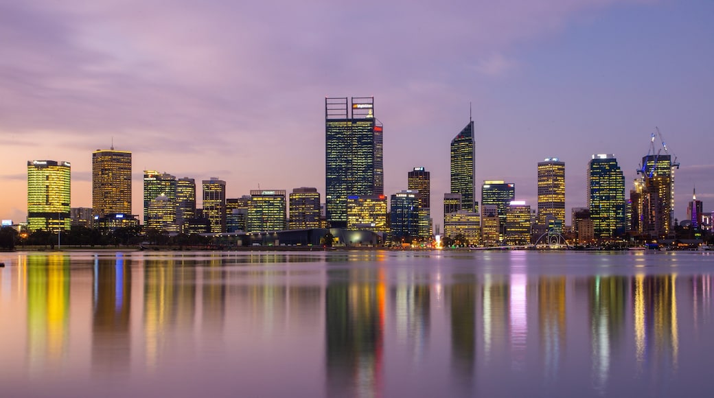 South Perth which includes a bay or harbor, a sunset and a city