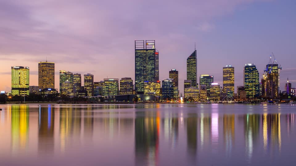 South Perth which includes a bay or harbor, a sunset and a city