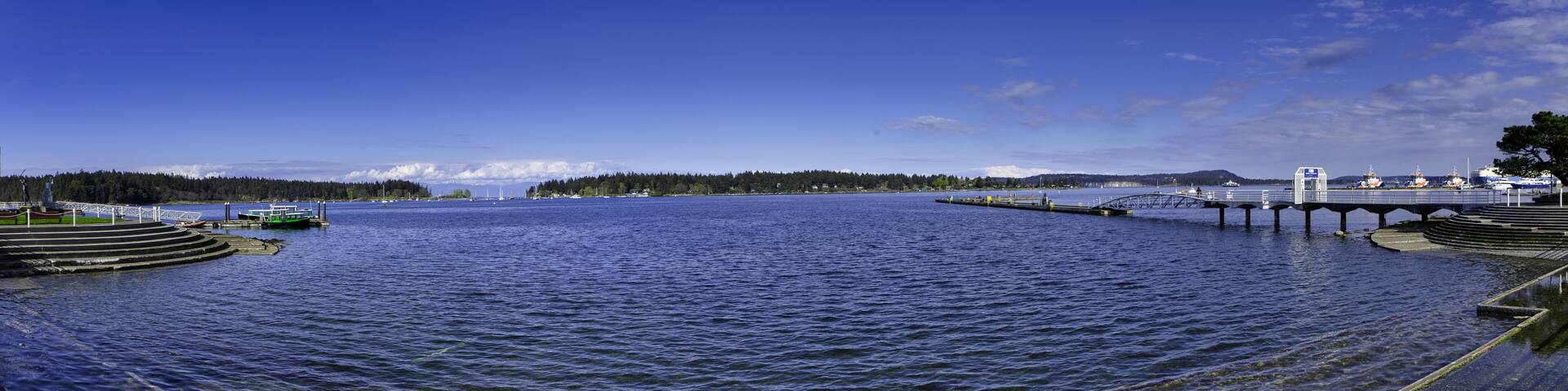 Panorama of maffeo sutton park in nanaimo, vancouver island, british colombia, canada.