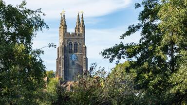 Tenterden, Kent, united kingdom, 16, August, 2023 St Mildreds church tower, early evening light