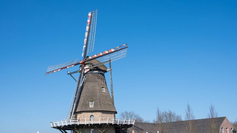 Old Dutch grain wind mill in Veldhoven, North Brabant, Netherlands