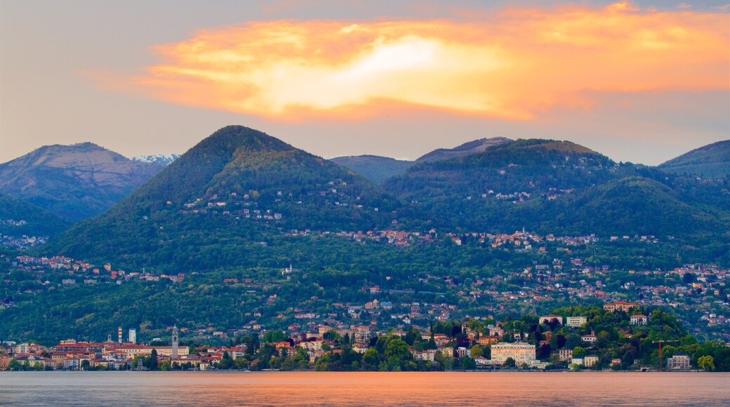 Verbania featuring a sunset, a lake or waterhole and mountains