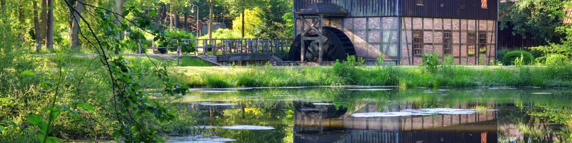Die Cordinger Mühle (am Morgen) an der Warnau in Benefeld (Lüneburger Heide, Deutschland)
