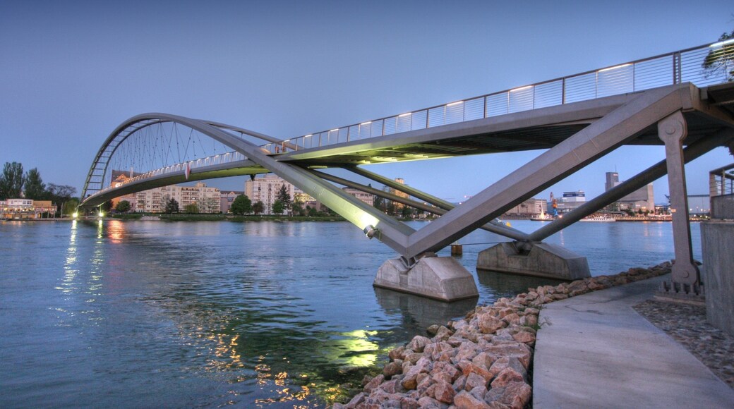 Weil am Rhein featuring night scenes, a river or creek and a bridge