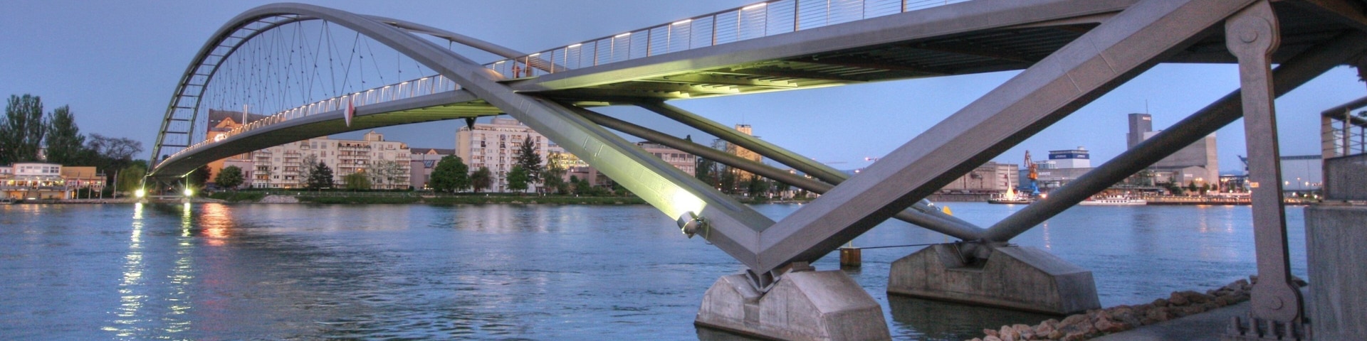 Weil am Rhein featuring night scenes, a river or creek and a bridge