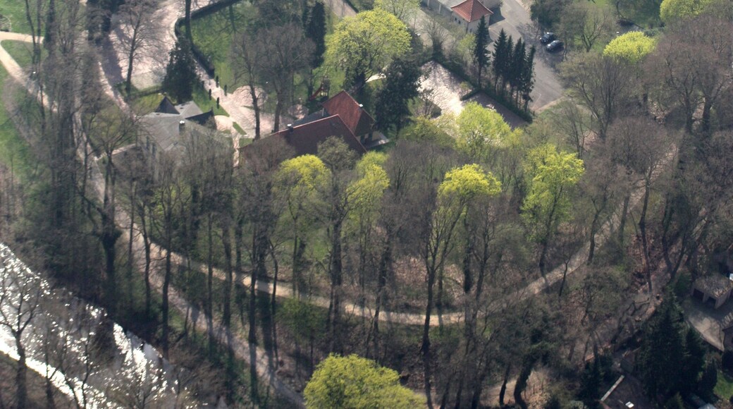 Deutschland, Niedersachsen, Wildeshausen Zentrum, Frühjahr 2009. Geradliniger Überflug über Wildeshausen in 1000 m Flughöhe von West nach Ost - über die beiden Seen im Westen, das Krandelstadion, die Alexanderkirche usw. Das Stadtzentrum liegt auf der rechten Seite des Flugzeuges. Blickrichtung rechts zum Flugzeug raus -also Blickrichtung nach Ost, Südosten und Süden