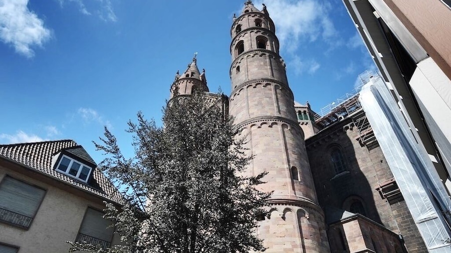 The St Peter's Dom is a church in Worms, southern Germany. The Dom is located on the highest point of the inner city of Worms and is the most important building of the romanesque style in Worms. It is closely associated with Bishop Burchard and the high point of Worms' history in the 12th and 13th centuries. It was the seat of the Catholic Prince-Bishopric of Worms until its extinction in 1800.