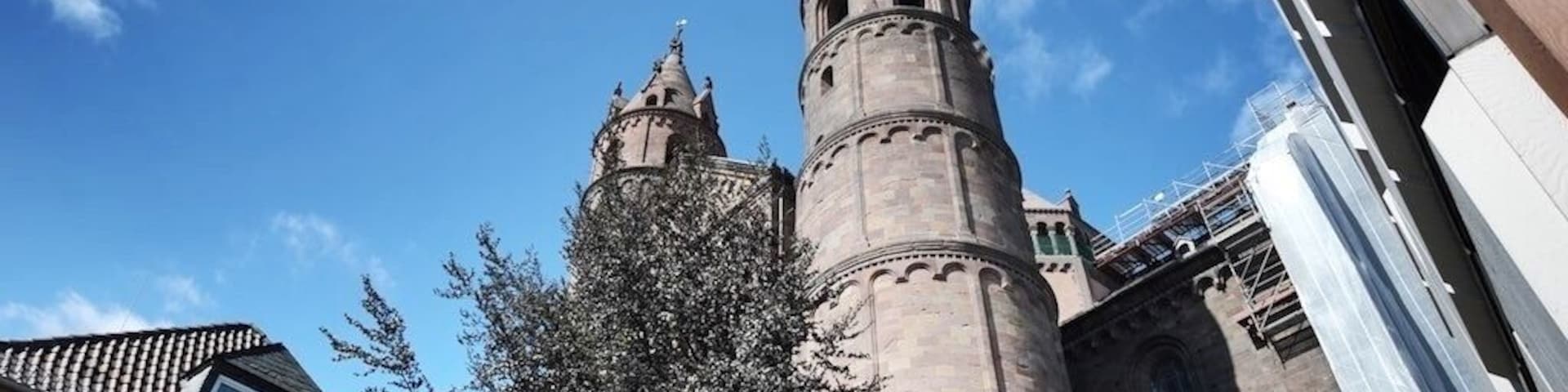 The St Peter's Dom is a church in Worms, southern Germany. The Dom is located on the highest point of the inner city of Worms and is the most important building of the romanesque style in Worms. It is closely associated with Bishop Burchard and the high point of Worms' history in the 12th and 13th centuries. It was the seat of the Catholic Prince-Bishopric of Worms until its extinction in 1800.