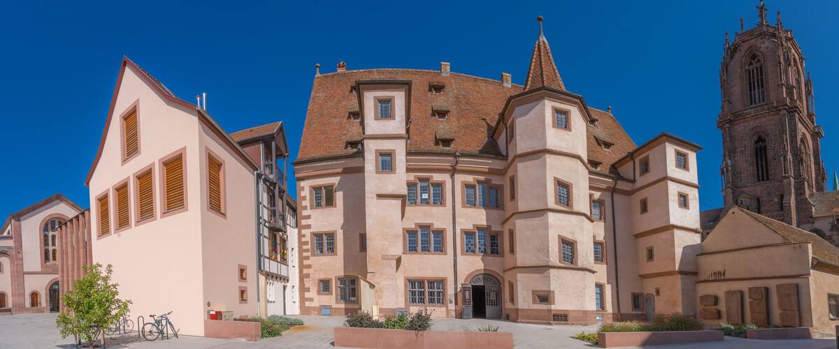 Sélestat, France - 09 19 2019: Walk to downtown. Humanist Library