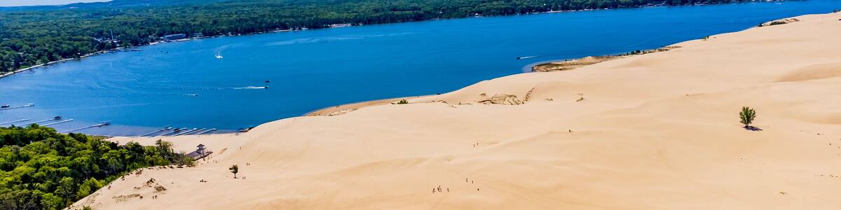 Breathtaking aerial view of Silver Lake Sand Dunes - Michigan - one of the top favorites in the USA.