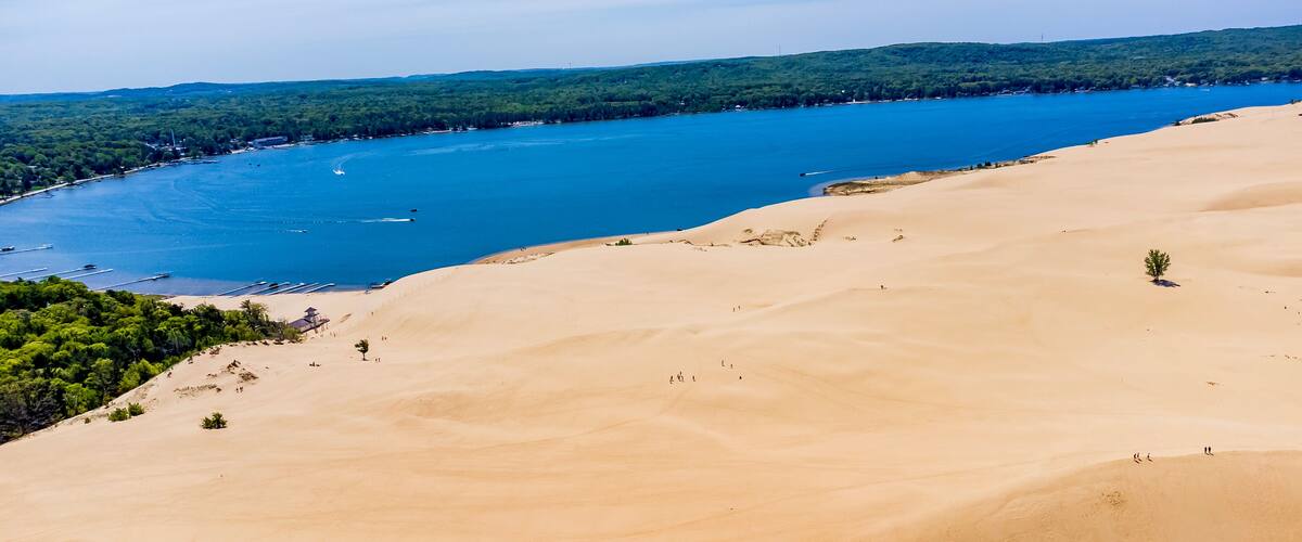 Breathtaking aerial view of Silver Lake Sand Dunes - Michigan - one of the top favorites in the USA.