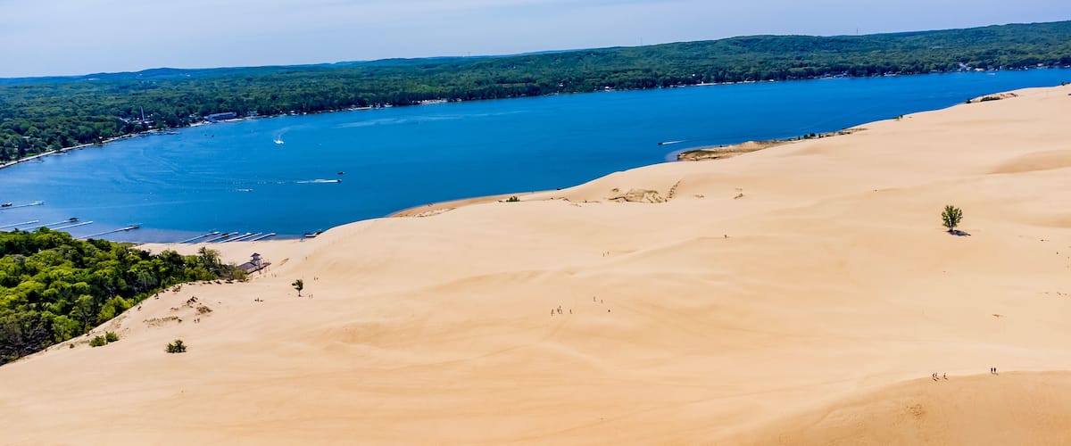 Breathtaking aerial view of Silver Lake Sand Dunes - Michigan - one of the top favorites in the USA.