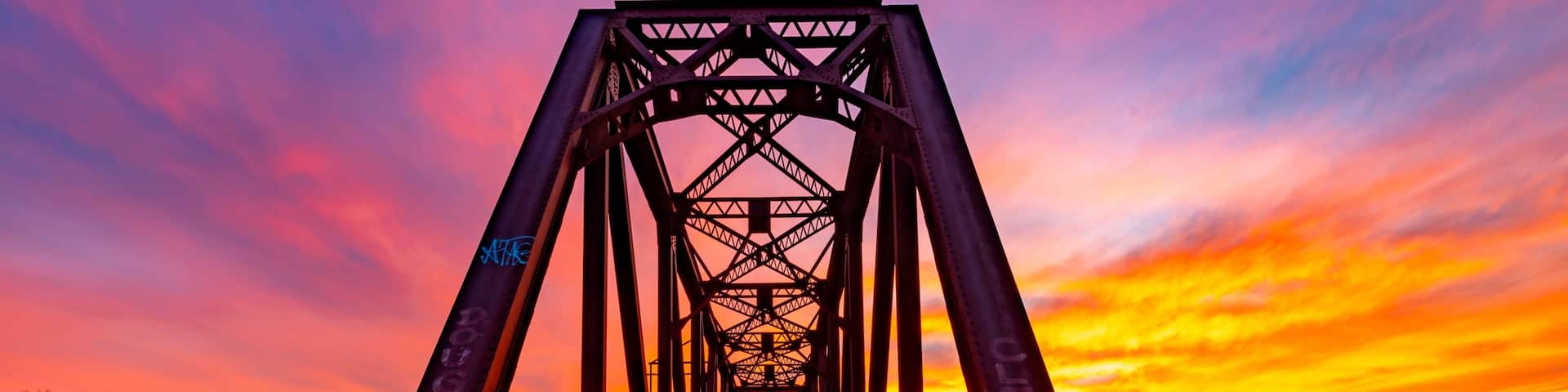 View of Old Carpenter's Bluff Bridge at Sunset