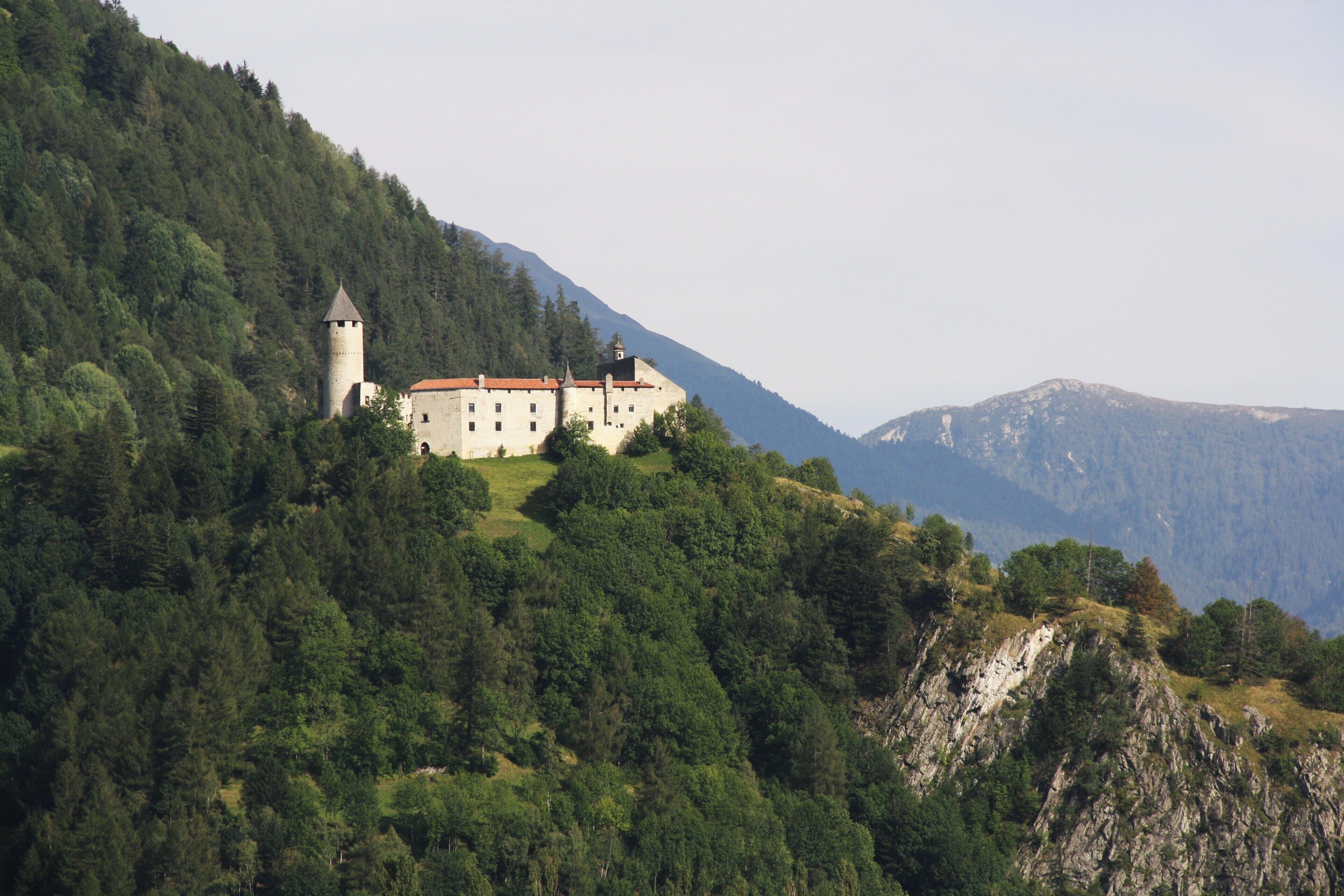 Italy, South Tirol, Schloss Sprechenstein. The Sprechenstein Castle according to a document was re-built in 1241 on a high rocky spur southeast of Sterzing. The castle is formed by a lower fortress, an upper keep and a palace; it was owned by the Trautson. In 1775 the family Trautson extinguished and the castle passed to the Auersperg from Salzburg which are still the owner.