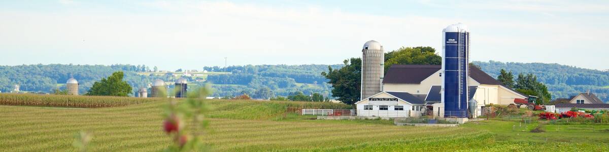 Intercourse showing landscape views and farmland