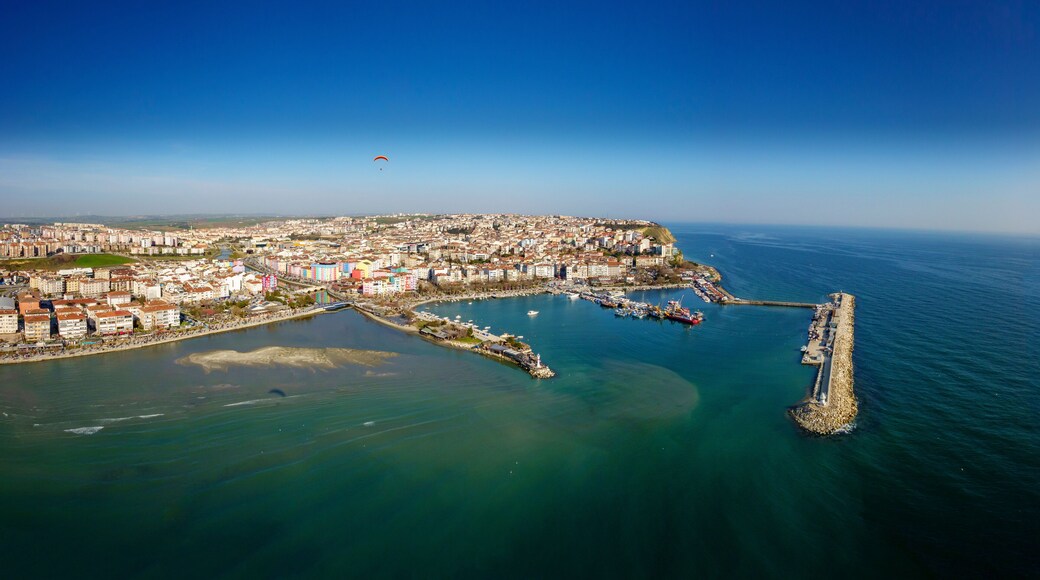 Aerial view of harbor panorama in the seaside town of Silivri, Istanbul, Turkey.