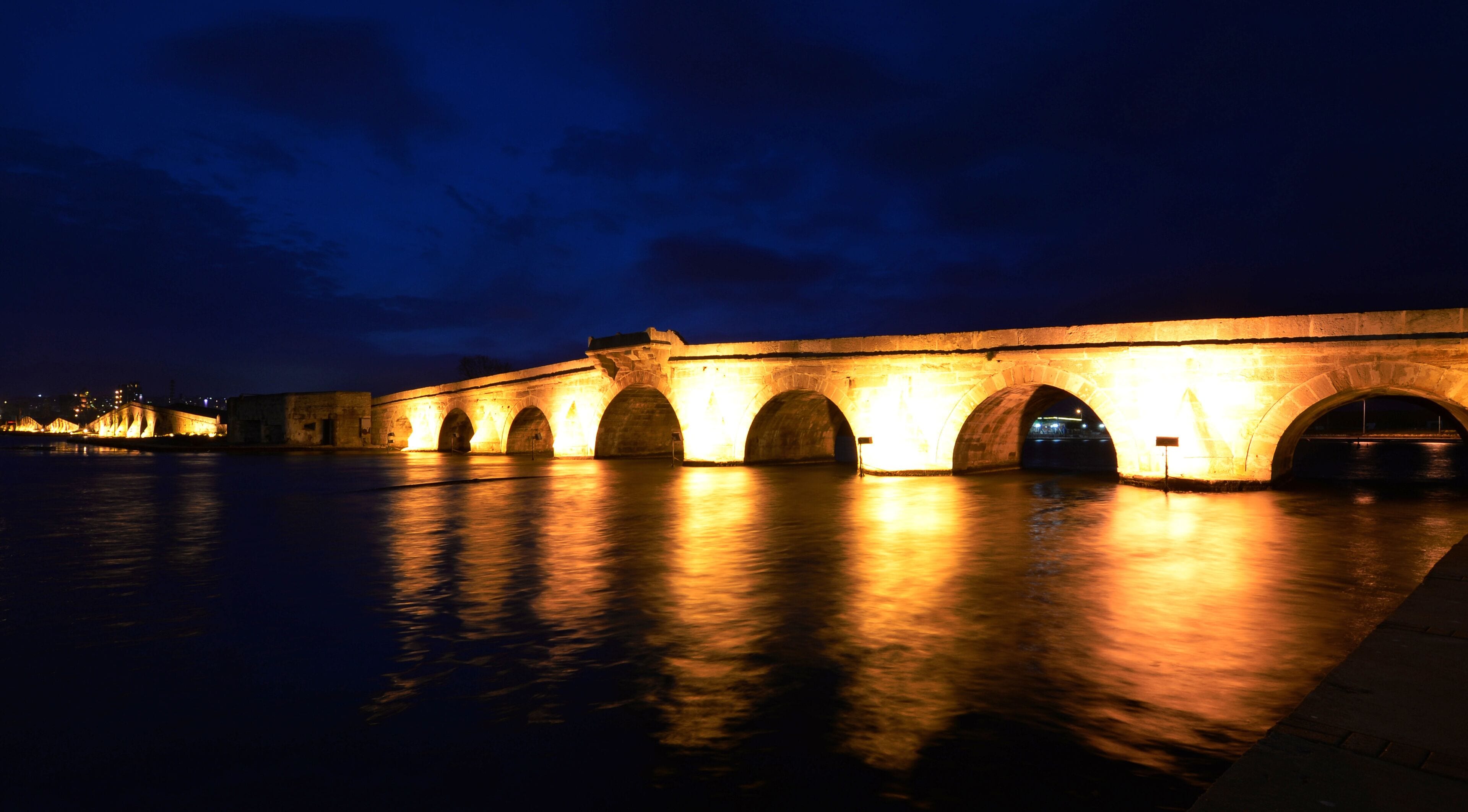 Kanuni Sultan Suleyman Bridge, located in Buyukcekmece, Turkey, was built by Mimar Sinan in the 16th century.