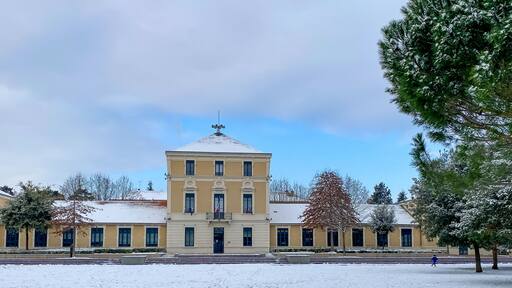 Town hall Tassin-la-demi-Lune and the snow-covered square
