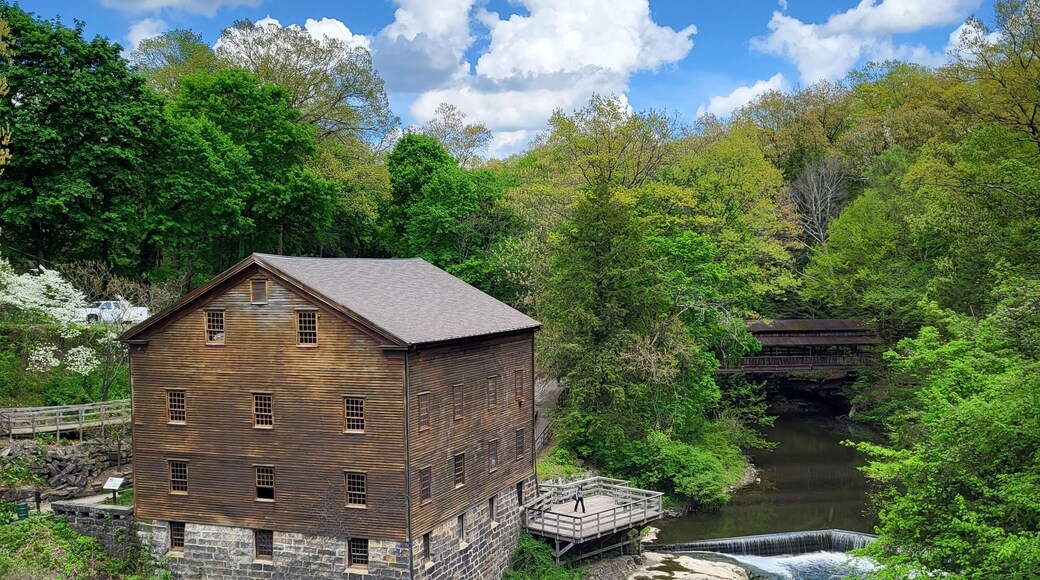 Lanterman's Mill at Mill Creek Park in Ohio with clouds
