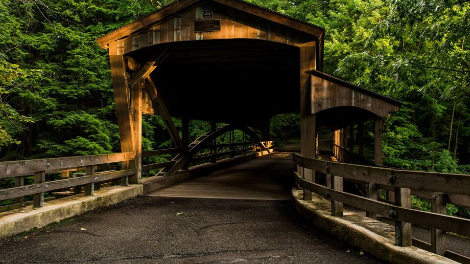 Historic Covered Bridge in Mill Creek Park - Youngstown, Ohio