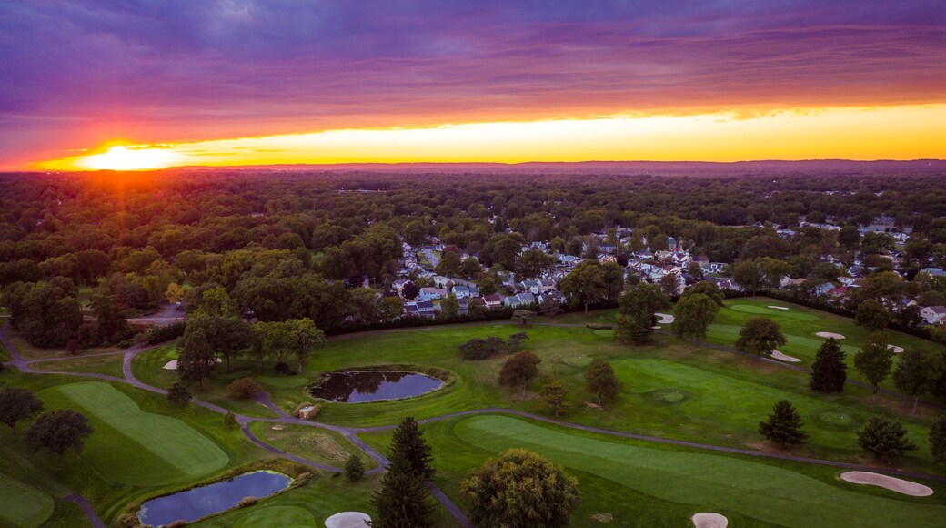 Aerial Sunset Over Golf Course in Woodbridge New Jersey