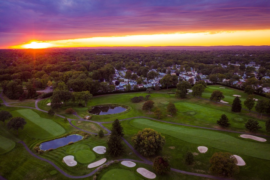 Aerial Sunset Over Golf Course in Woodbridge New Jersey