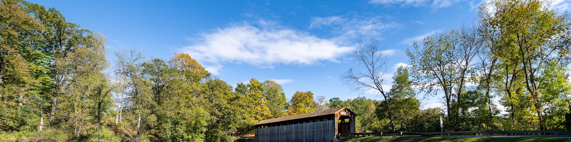 Fallasburg Covered Bridge over the Flat River in Fallasburg Village County Park in Lowell, MI