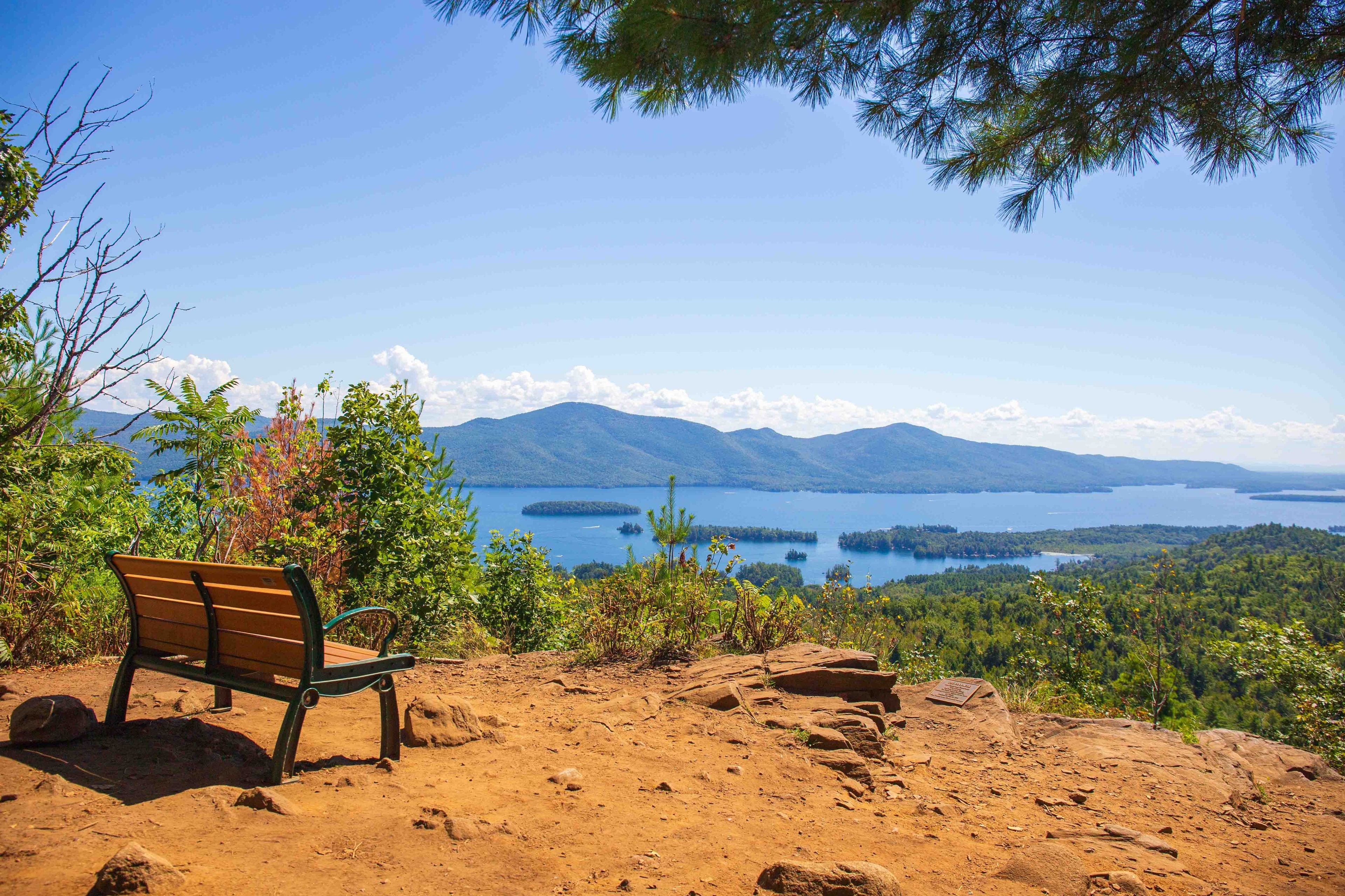 Beautiful Lake George NY and bench from Pinnacle Point Bolton Landing