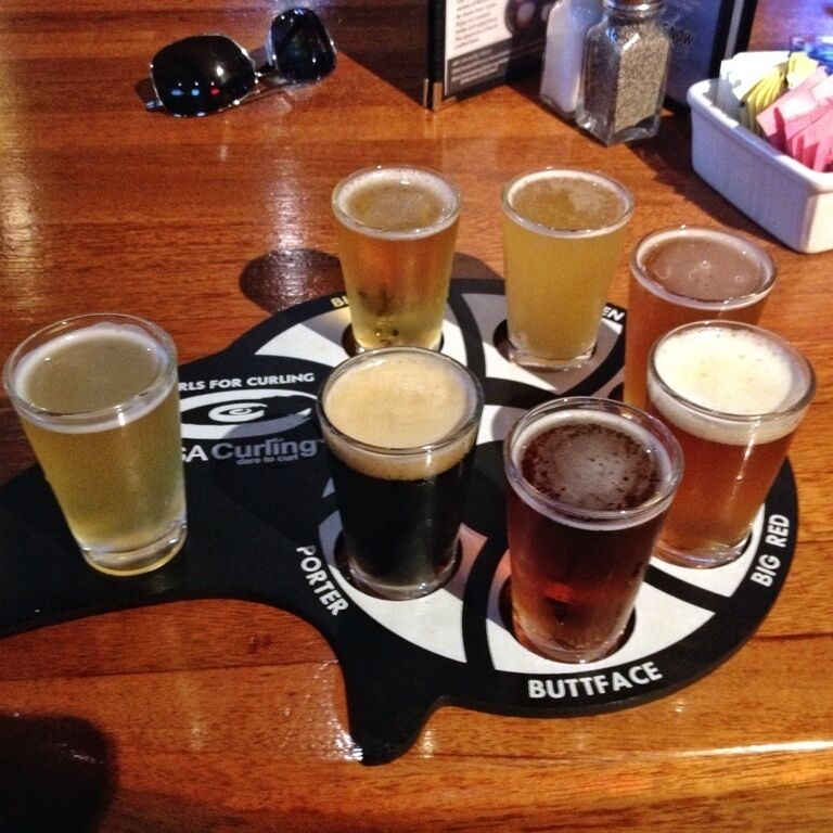 Came in to try the micro brew here. For $5 you get a sampler of all of the beers they offer. A heffenwizen, blonde, porter, two IPAs, lager, and a white Belgium style for a seasonal. I also got the Faberge hamburger, which if you are into trying different kinds of hamburgers, I'd give it a try. 

A special thanks to @jimmy hill for positing this place. It was a great restaurant I had I try.